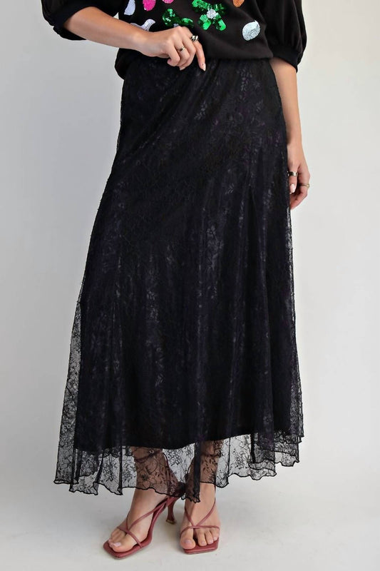 Easel - All Over Lace Skater Maxi Skirt