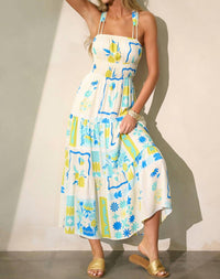 Illa Illa Printed Maxi Dress in blue lime - women's dress