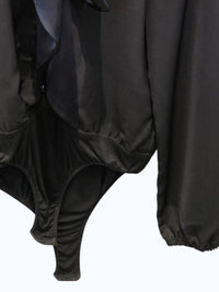 Sheri Bodell Women's Tie Up Ribbon Bodysuit in black - women's shirt - detail view