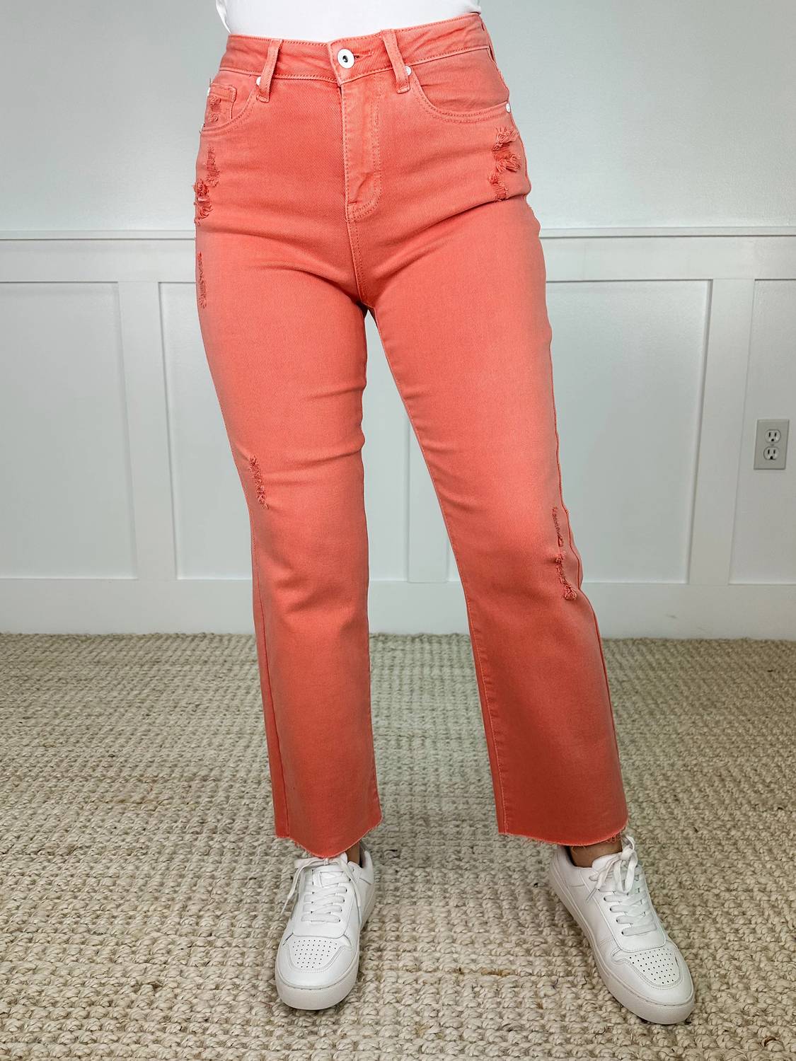 Saige Denim - Cute Distressed High-rise Raw Hem Dad Jeans
