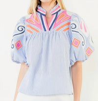 Thml - Puff Sleeve Embroidery Textured Top