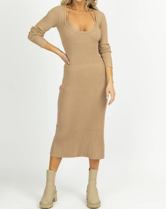 KNIT LAYERED BRA MIDI DRESS SET