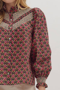 Entro - Floral Yoked Long Sleeved Top