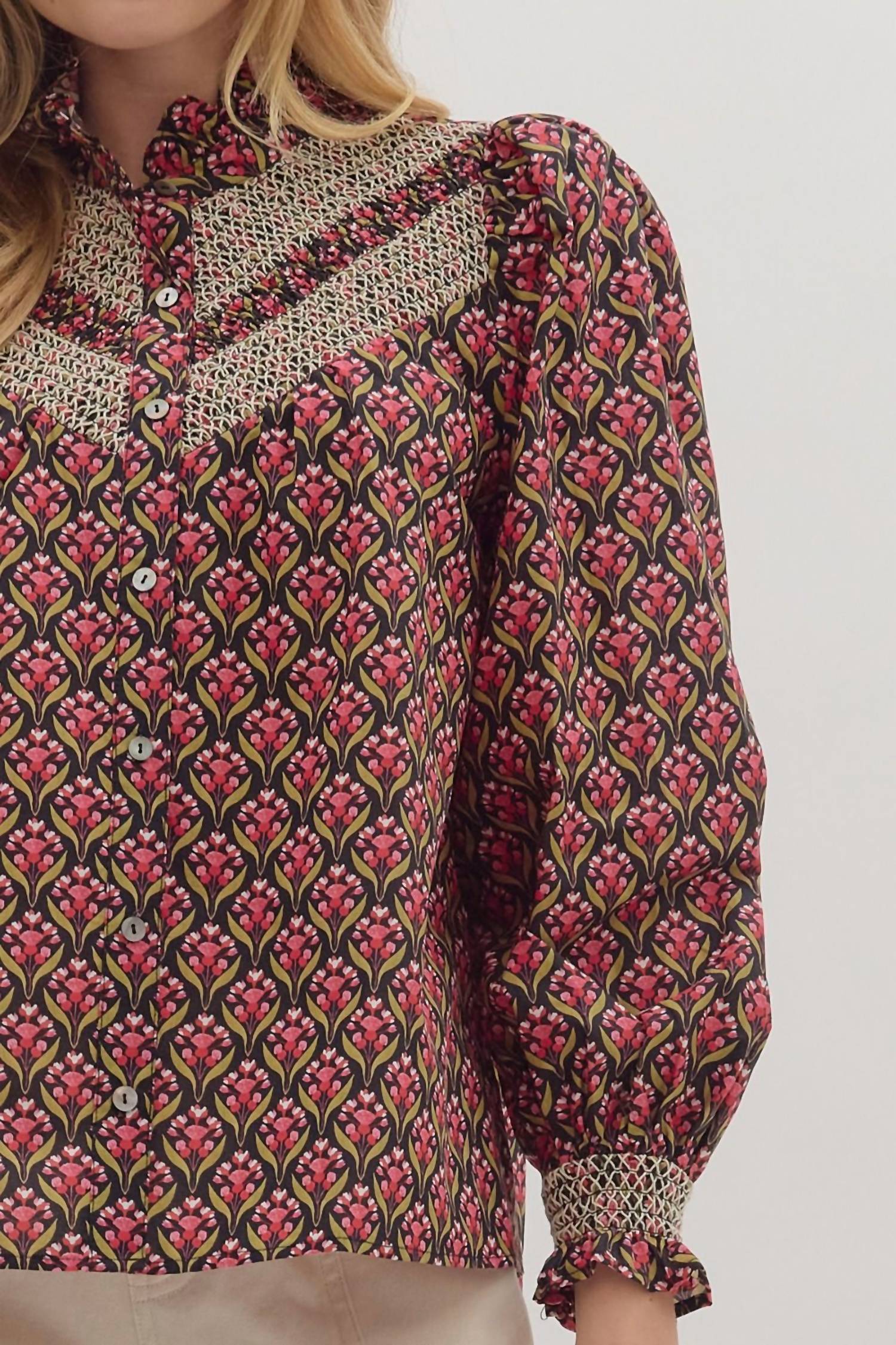 Entro - Floral Yoked Long Sleeved Top