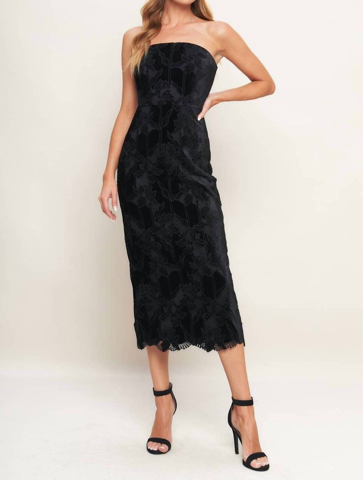 Flying Tomato - Woven Velvet Lace Midi Dress