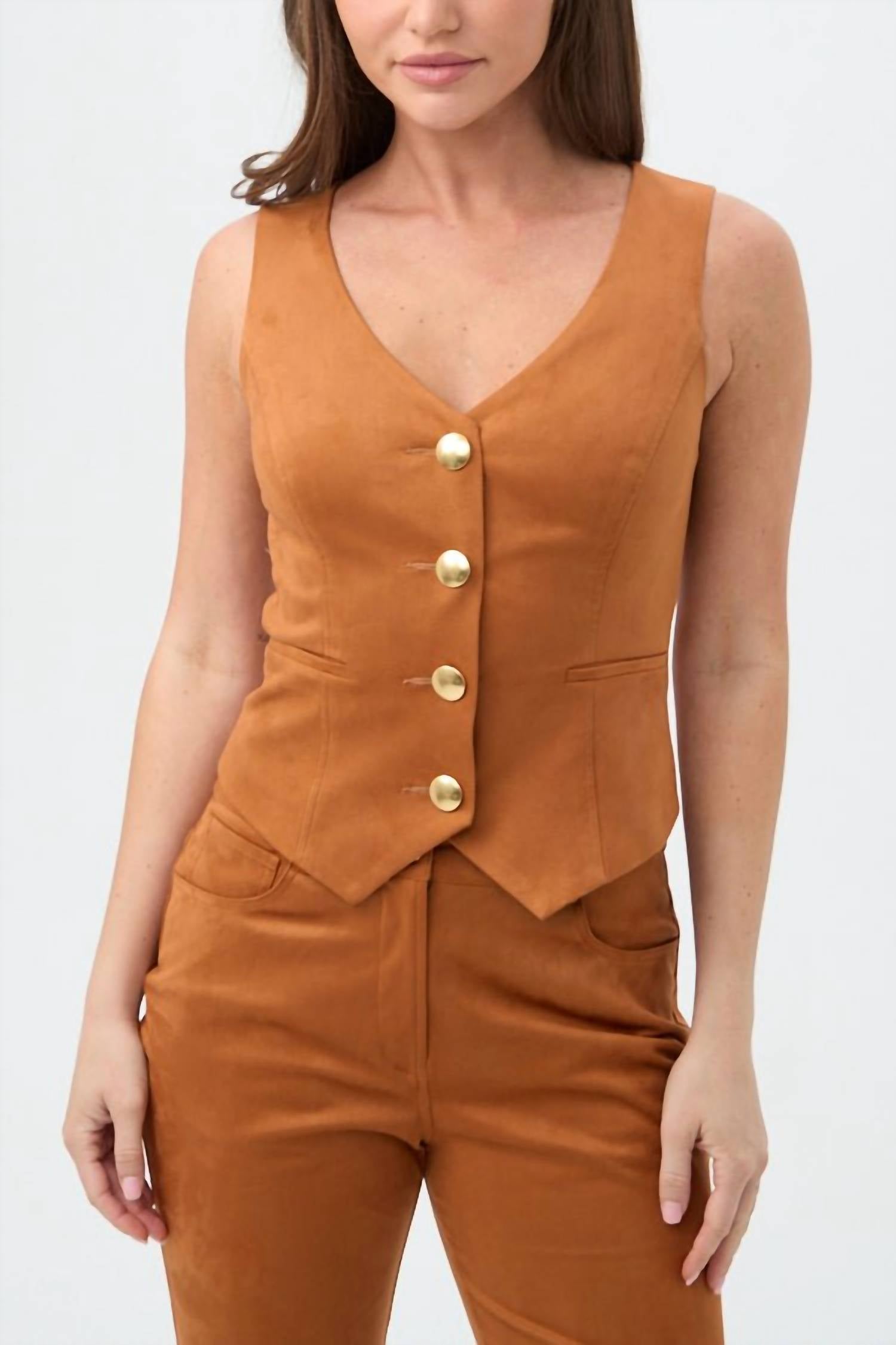 Trina Turk Kofi 2 Suede Vest in amber - women's jacket