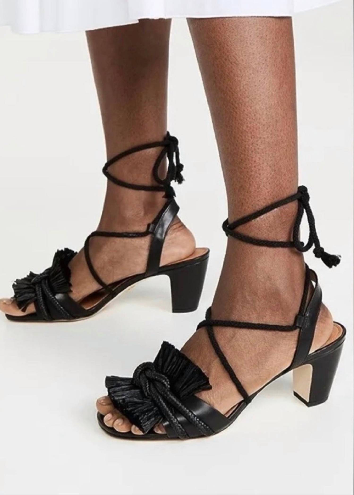 TORY BURCH Women's Rope Ankle Tie Sandal in black - women's sandal - detail view