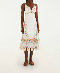 Farm Rio - Flower Embroidery Sleeveless Midi Dress