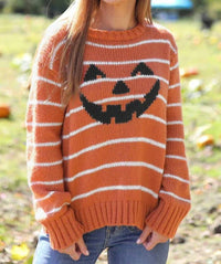 Wooden Ships - Jack-o-lantern Striped Crew Sweater