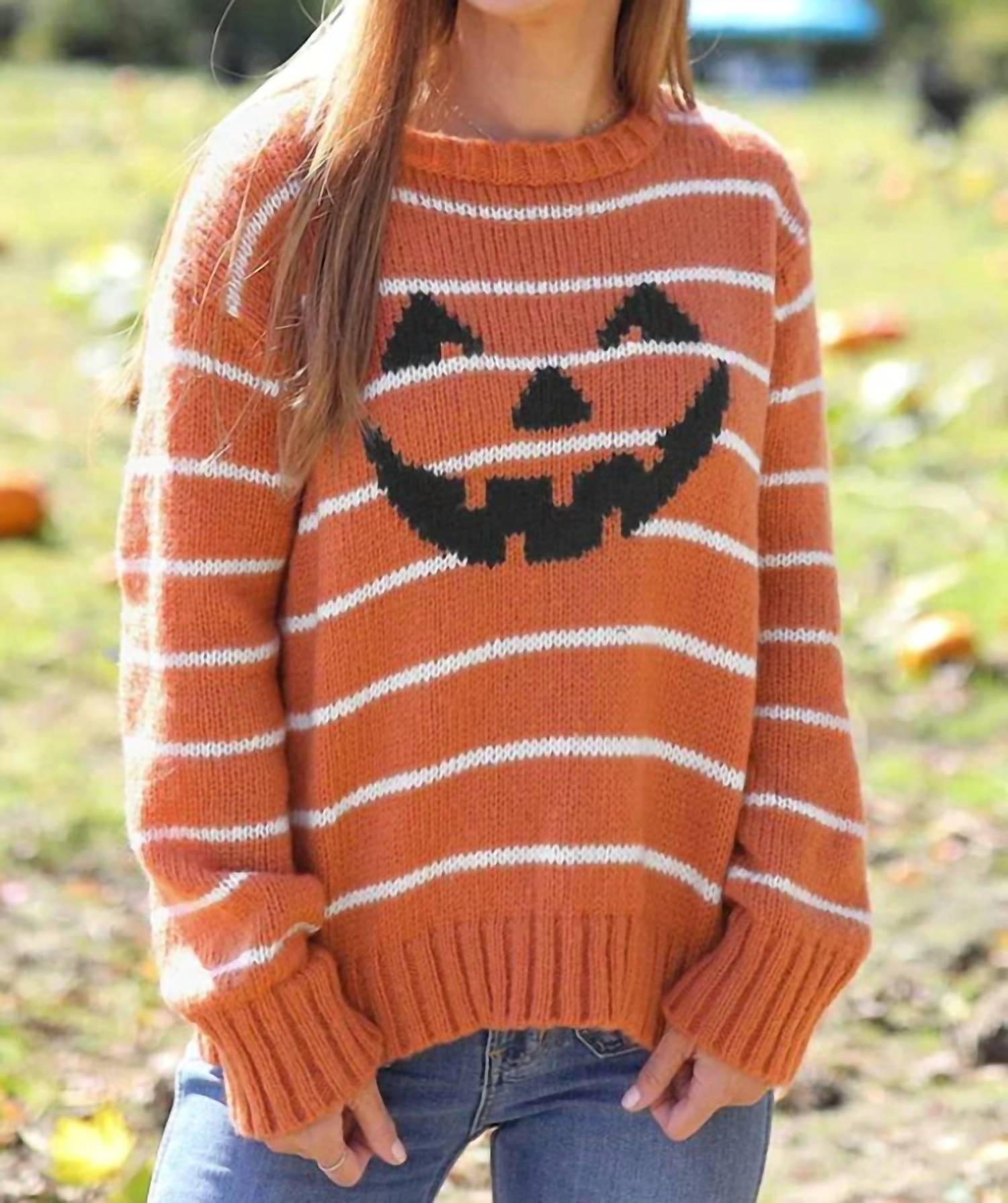 Wooden Ships - Jack-o-lantern Striped Crew Sweater