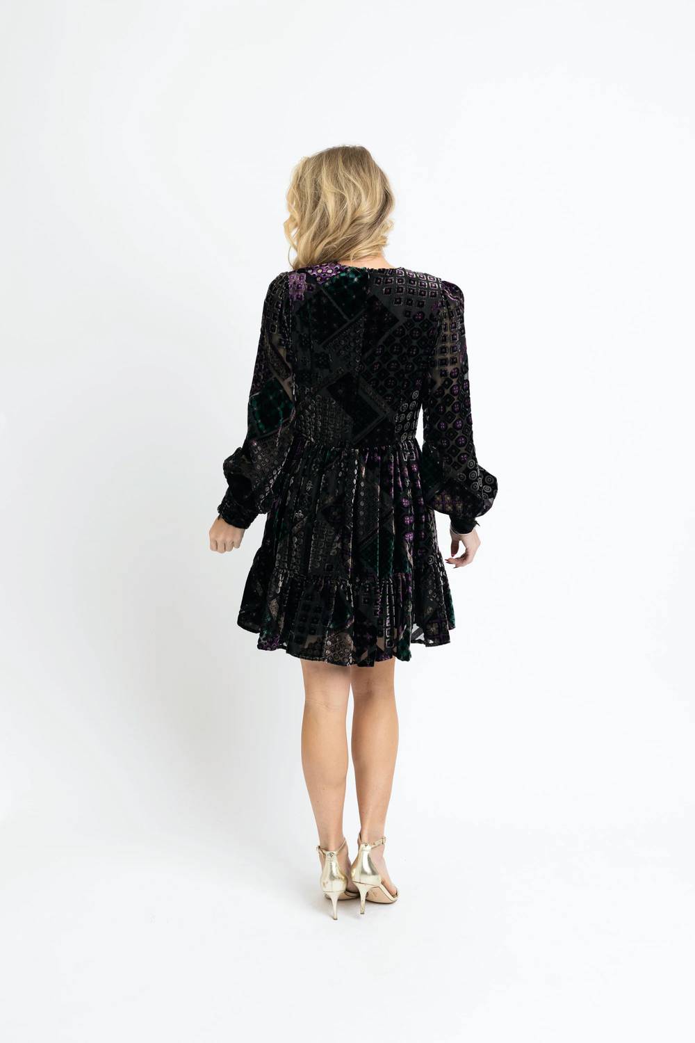 Karlie - Geo Velvet Burn Out Tier Dress