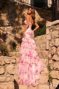 AMARRA Women's Prom Dress in ivory pink print - women's dress - detail view