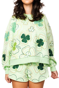 QUEEN OF SPARKLES Groovy Shamrock Sweatshirt in light green - women's top