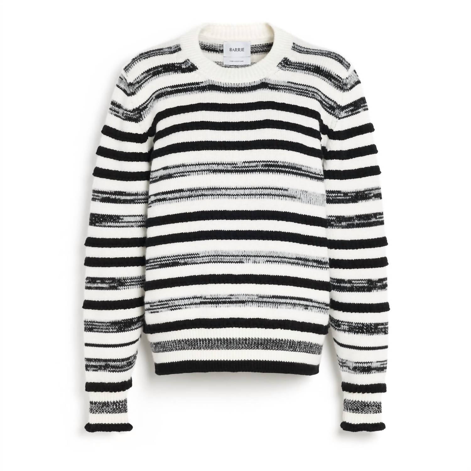 Barrie Striped Cashmere Cotton Round Neck Jumper in black - women's sweater - view 6