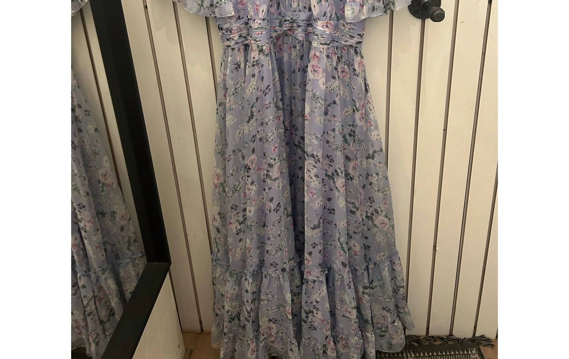 Mac Duggal - Floral Print High Neck Raglan Sleeve Dress