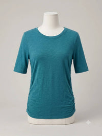 Elliott Lauren - Ruched Side Seams Elbow Sleeve Tee