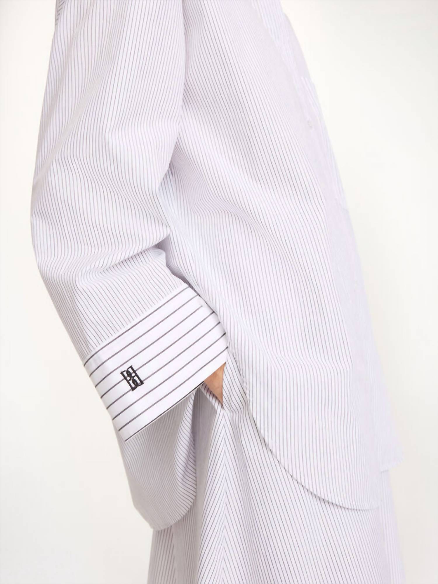 BY MALENE BIRGER Derris Organic Cotton Shirt in black white mix stripe - women's shirt - alternate view