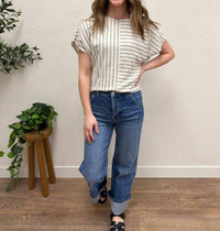 Fun 2 Fun Mixed Stripe Dolman Top in dark natural - women's blouse - view 10