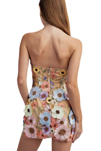 Edit By Nine - Flower 3d Embroidery Tube Mini Dress