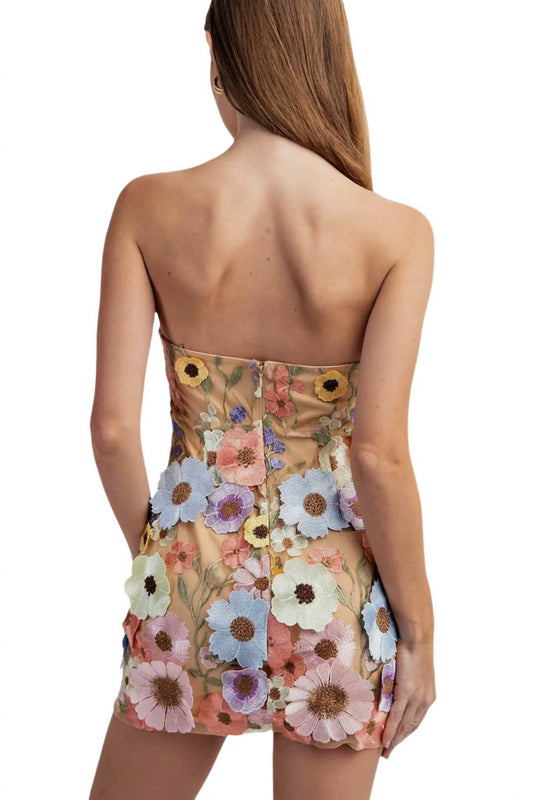 Edit By Nine - Flower 3d Embroidery Tube Mini Dress