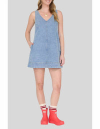 Blu Pepper - Washed Denim V Neck Sleeveless Mini Dress