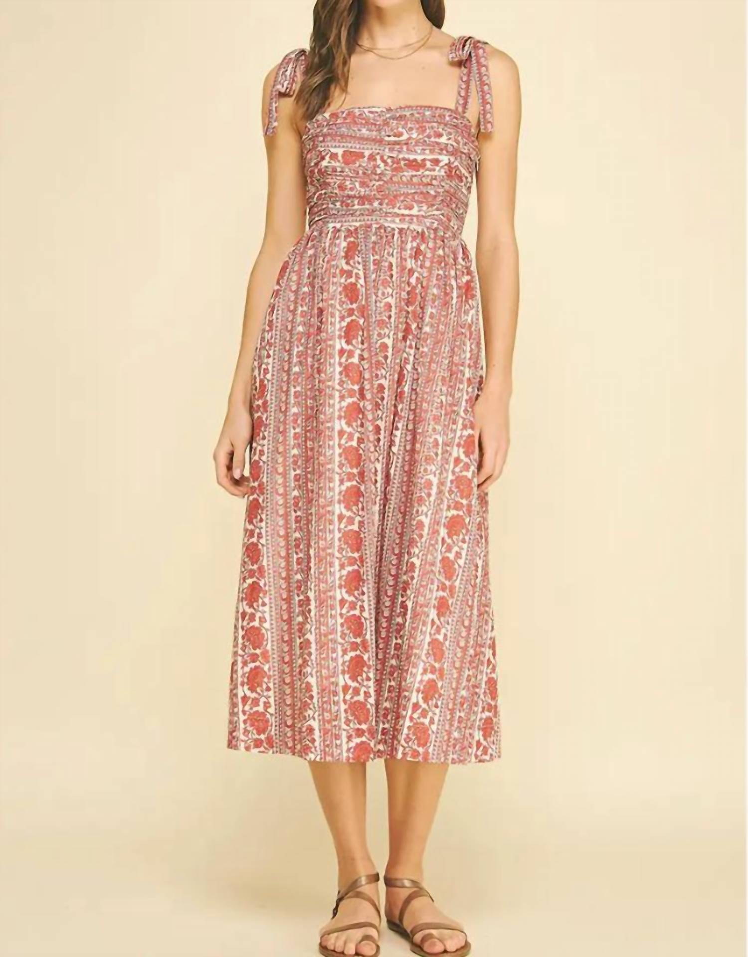 PINCH Floral Tie Strap Midi Dress in red - women's dress
