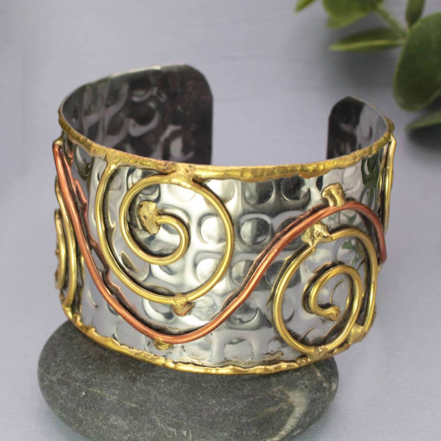 Zad - Women's Mixed Metal Hammered Cuff Bracelet