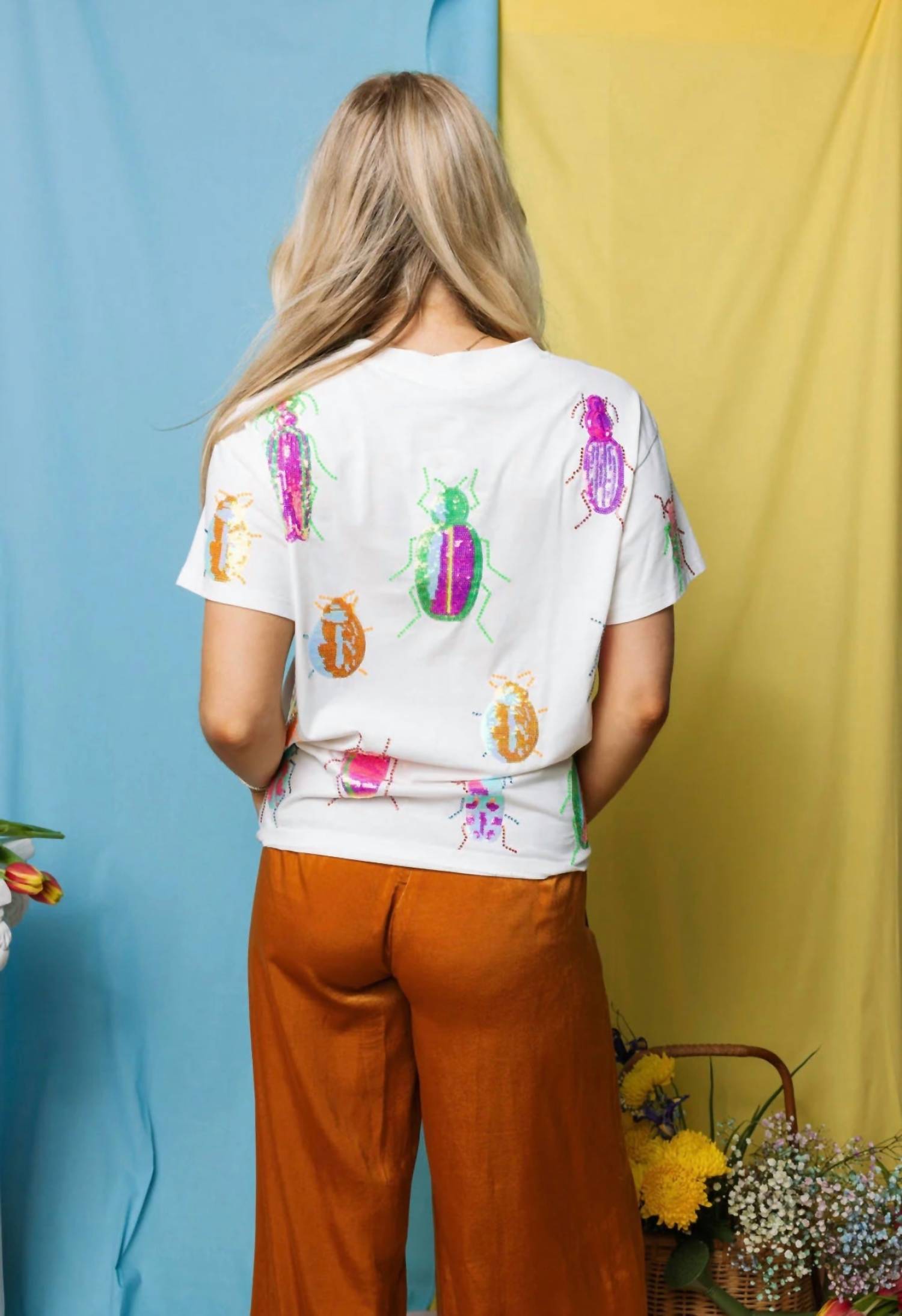 QUEEN OF SPARKLES Scattered Neon Beetle Tee in white - women's t-shirt - view 6
