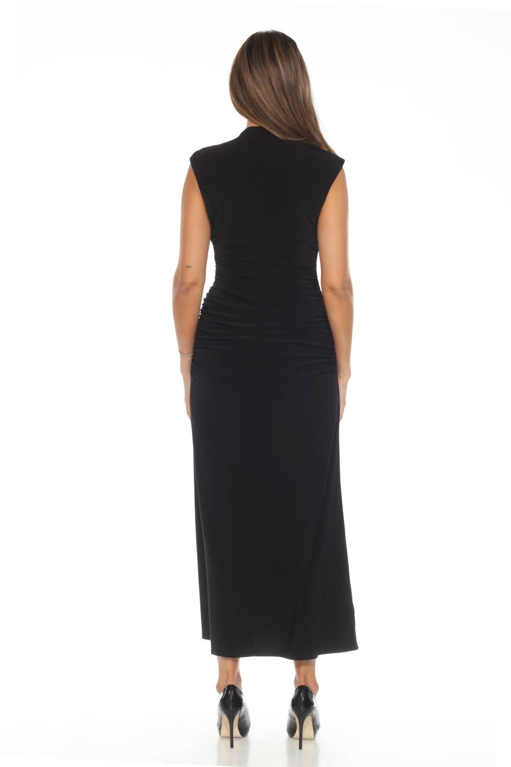 Joseph Ribkoff - Women's Ruched V-neck High Slit Long Dress