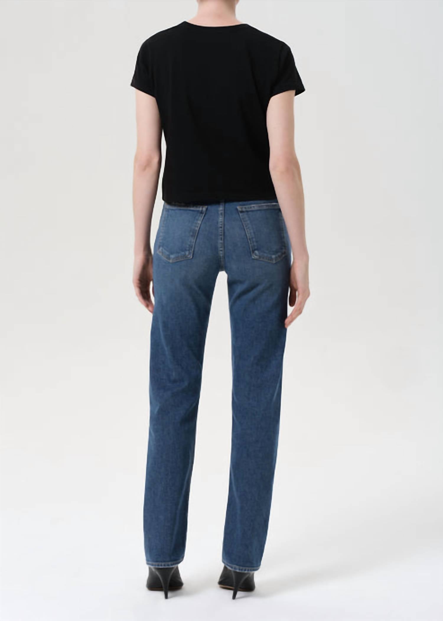AGOLDE 90's Pinch Waist High Rise Straight Long Jeans in overcast - women's jeans - detail view