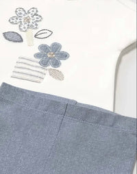 Mayoral - Girl's Two Piece Flower Appliques With Denim Legging