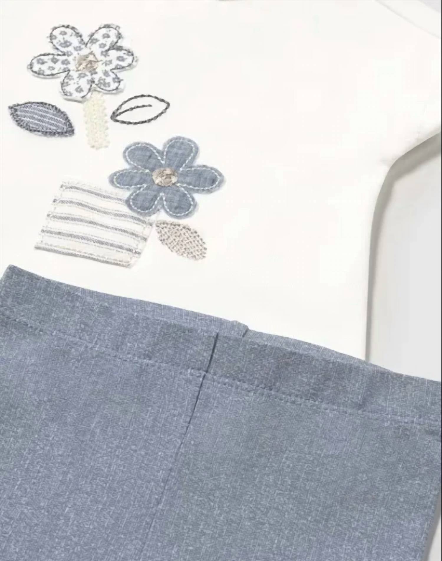 Mayoral - Girl's Two Piece Flower Appliques With Denim Legging
