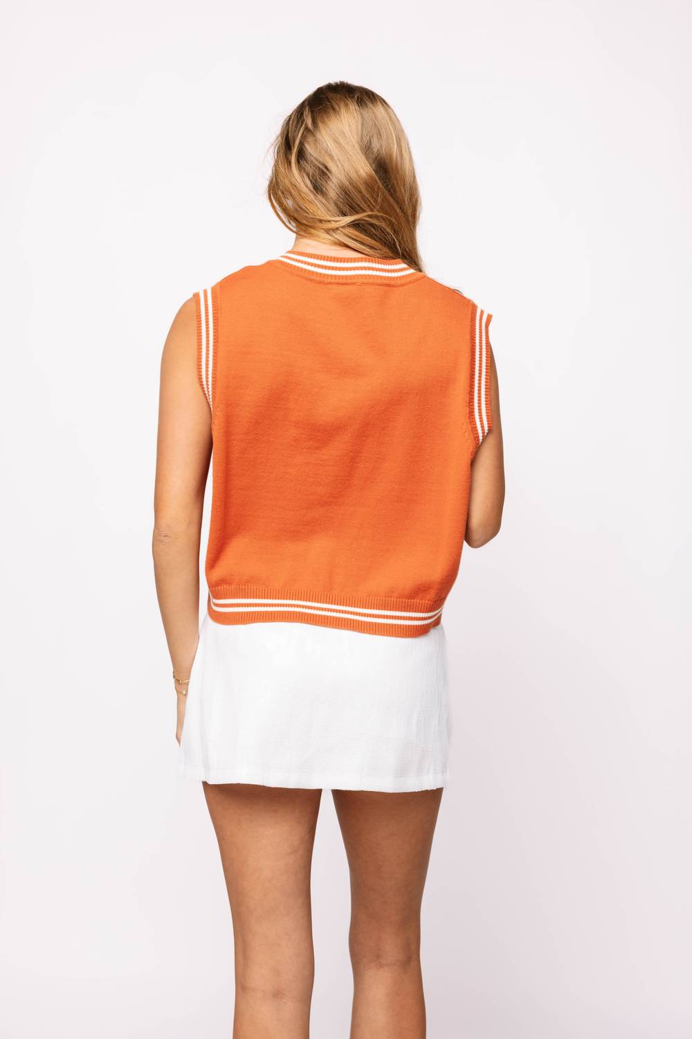 Queen Of Sparkles - TEXAS V NECK STRIPED CUFF SWEATER VEST WITH SMALL MASCOT
