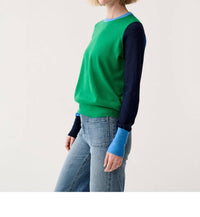 Ann Mashburn Kit Crewneck Sweater in green multi - women's sweater - detail view