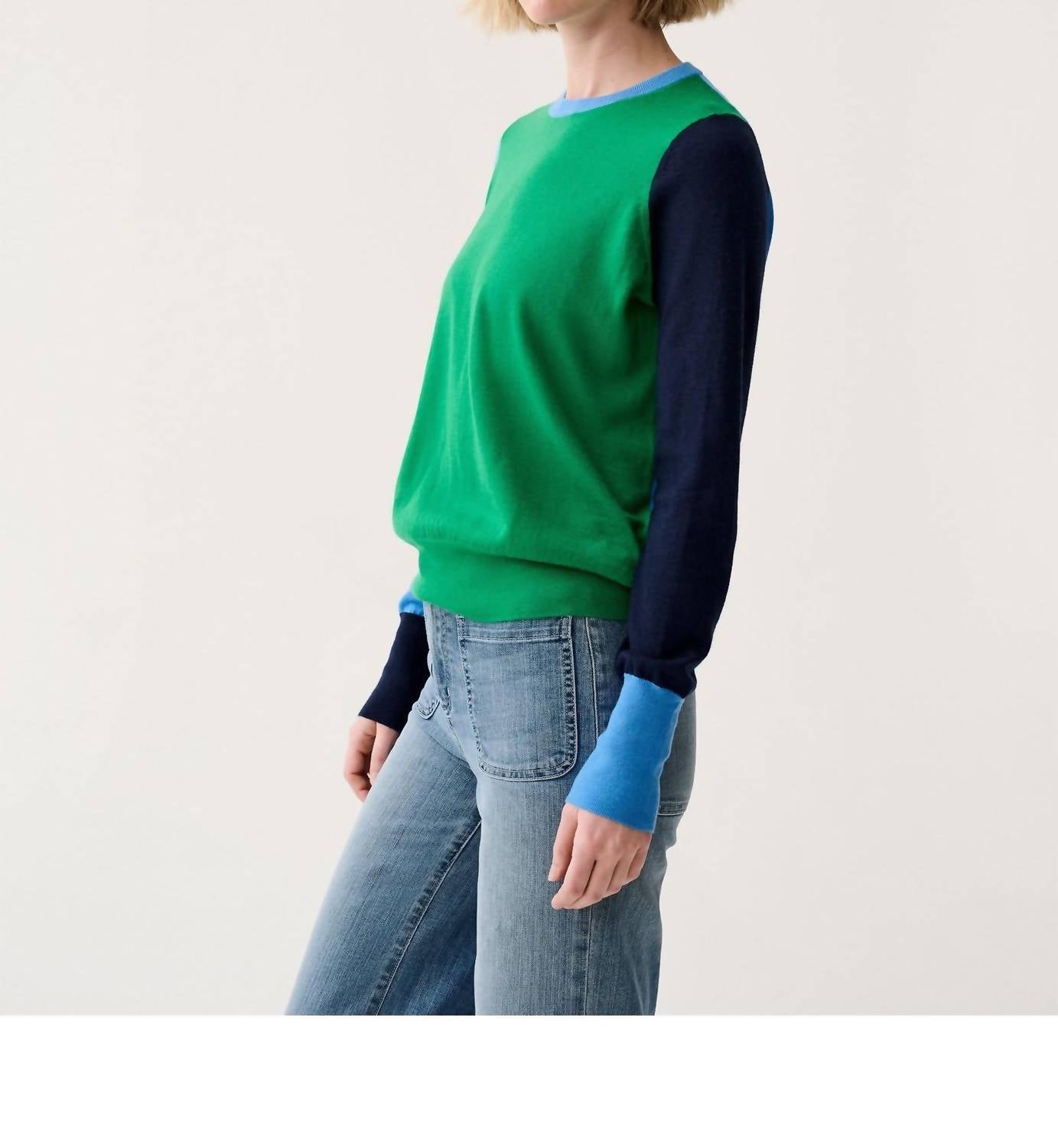 Ann Mashburn Kit Crewneck Sweater in green multi - women's sweater - detail view