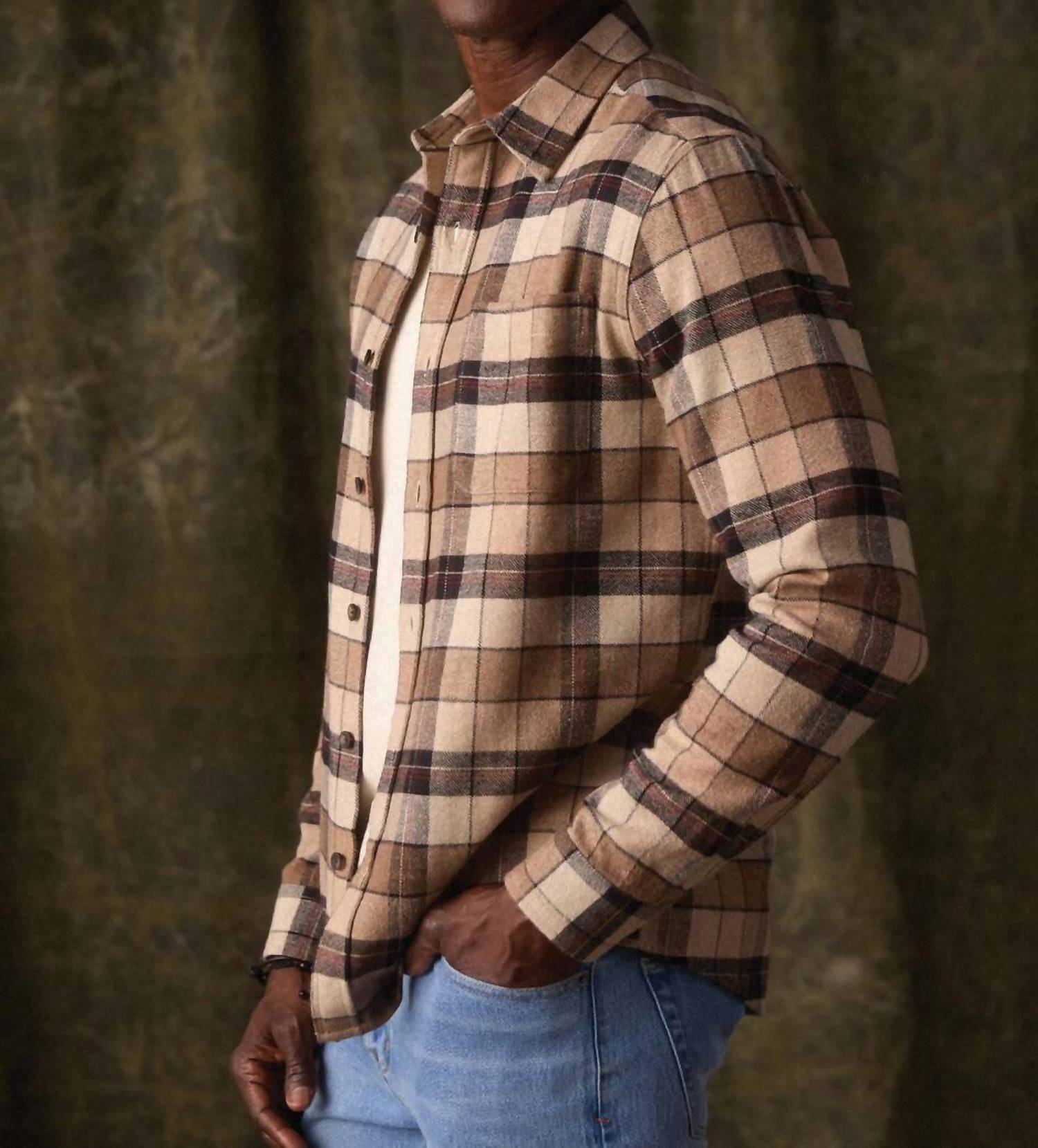 The Normal Brand Louis Heavyweight Flannel Shirt in mink plaid - men's long sleeve top - view 4