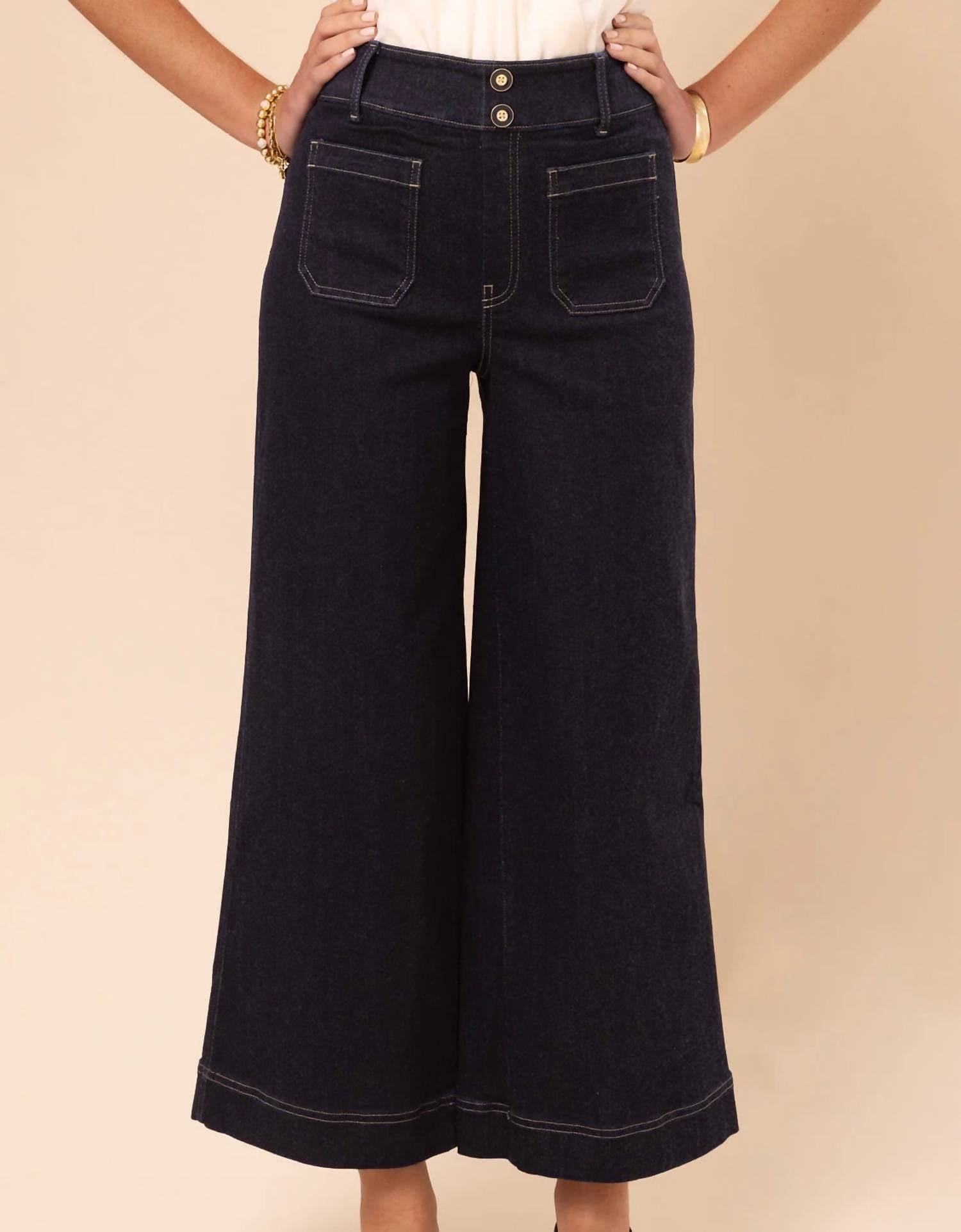 spartina 449 Pritchard Wide Leg Pull On Jean in midnight marina rinse wash - women's pants - alternate view