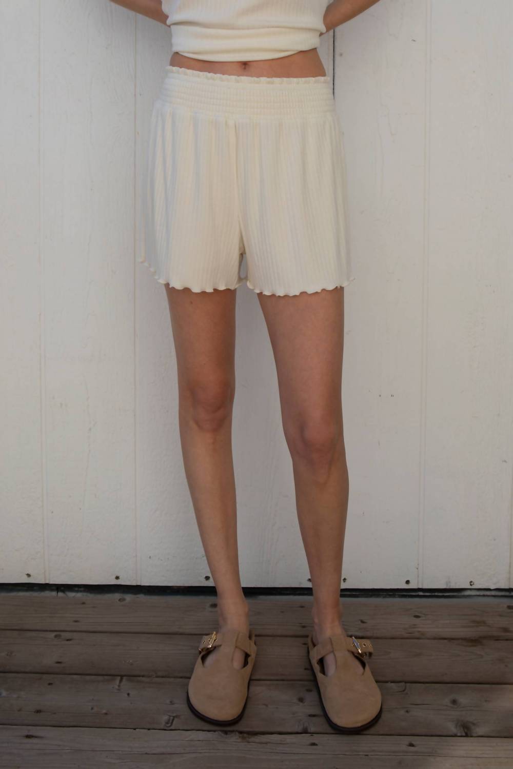 Things Between Posey Ribbed Shorts in cream - women's shorts