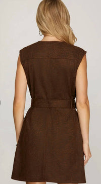 She + Sky - Sleeveless Suede Button Down Mini Dress