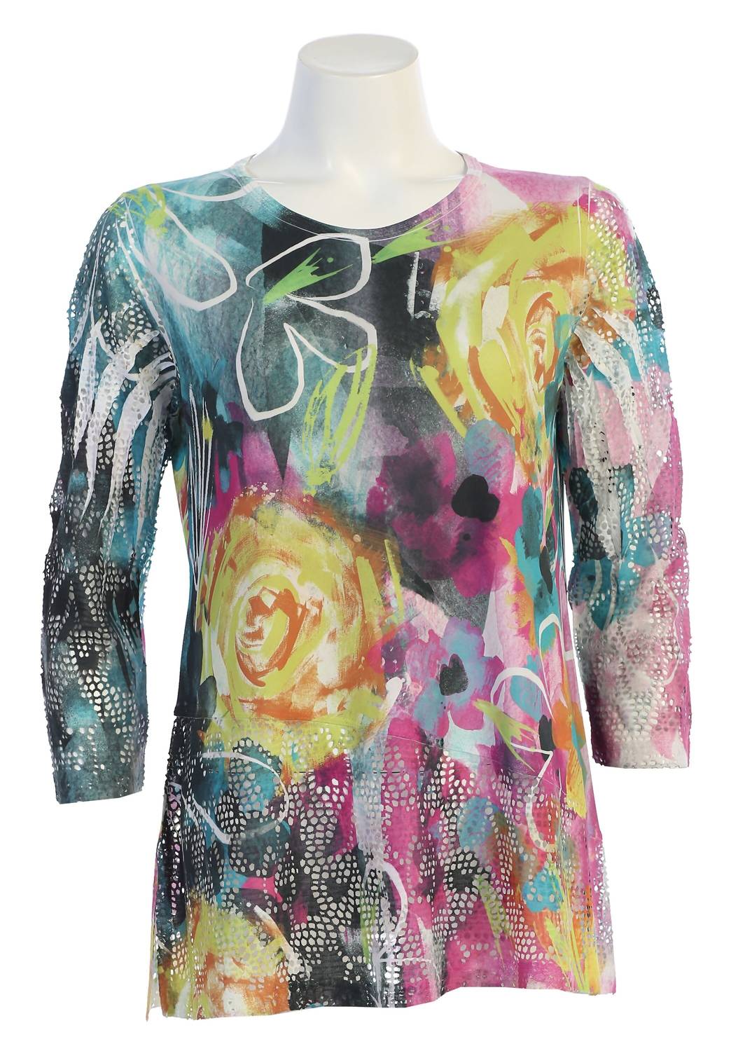 Jess & Jane - Women's Roses Crochet Mesh Contrast Top