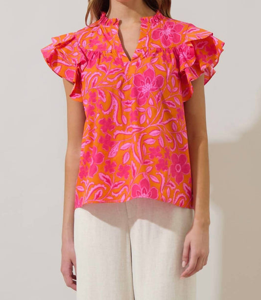 Sugarlips - Rea Floral Emery Split Neck Top