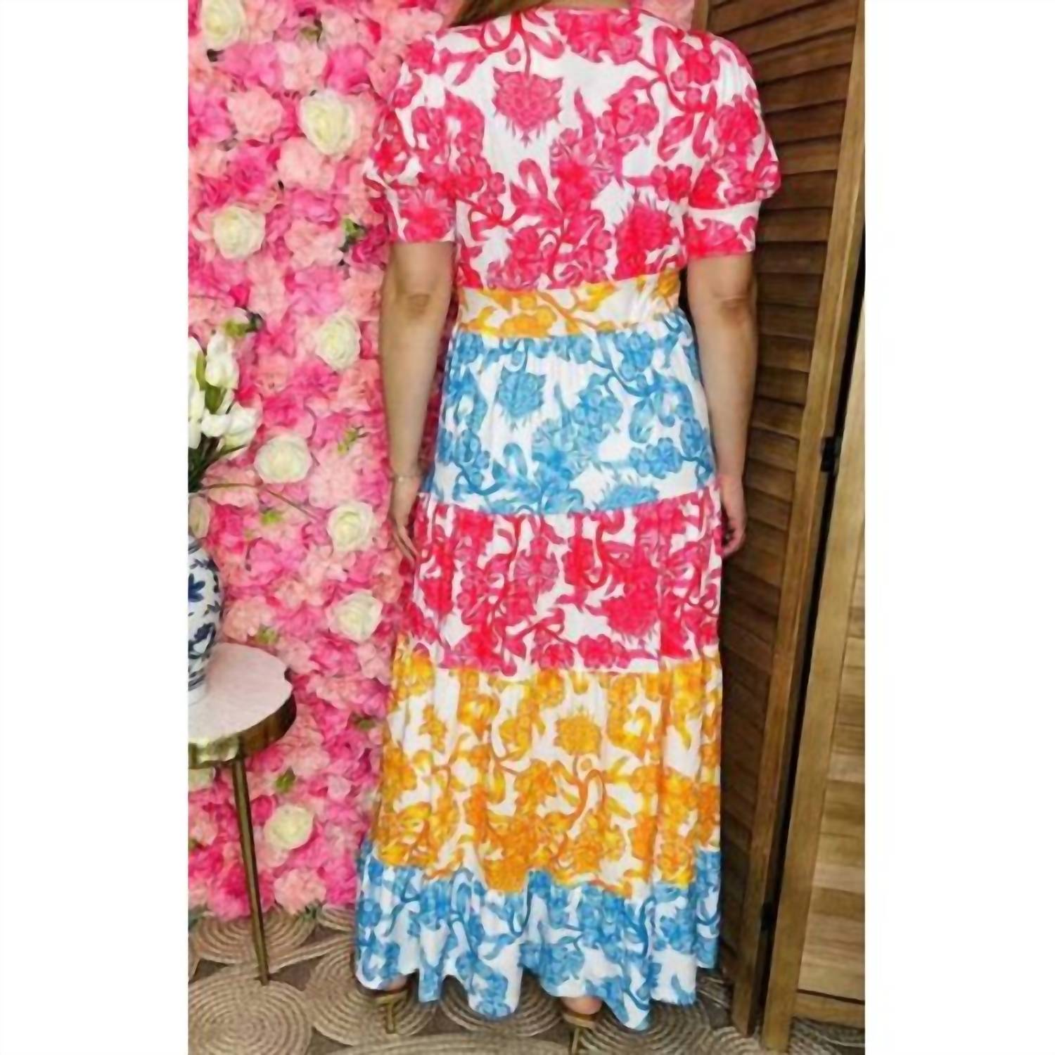 Lady Charm - Floral Color Block Maxi Dress