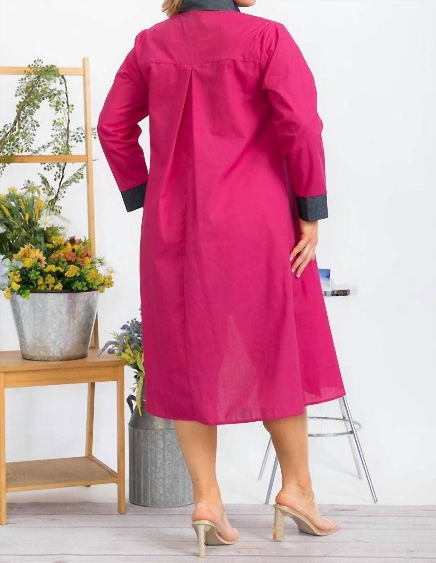 Karen T Design - Asymmetrical Shirt Dress With Contrast Collar