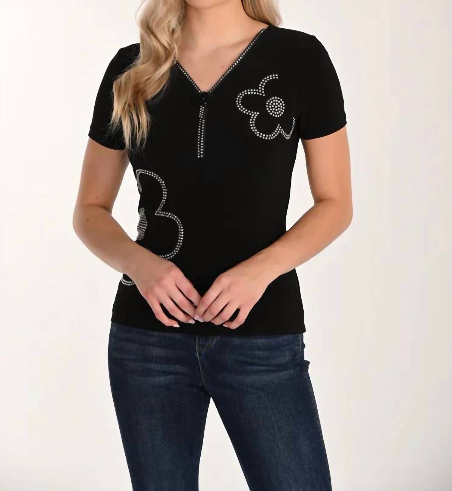 Frank Lyman - Susette Short Sleeve Sequin Floral Top