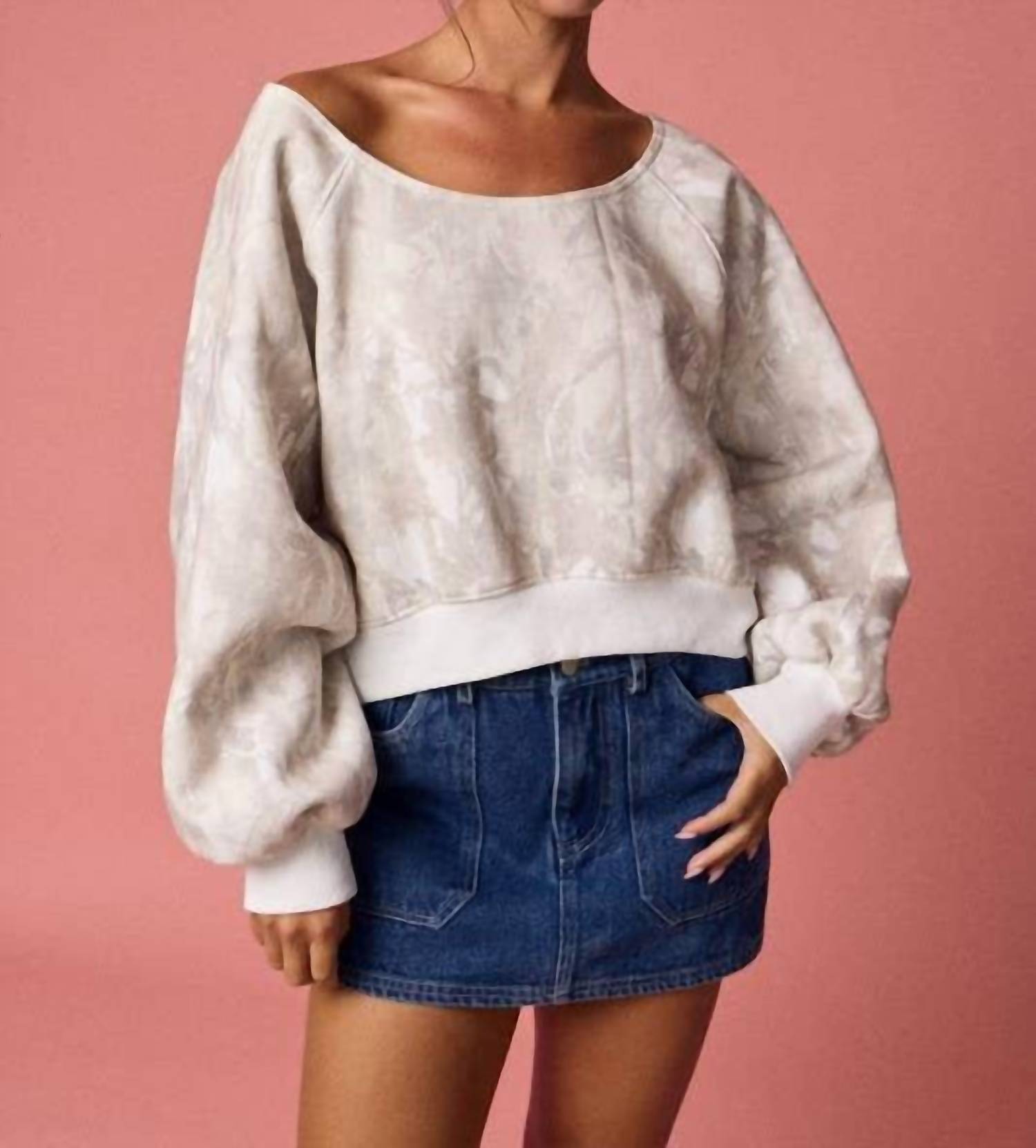 Papermoon - Nature Print Off-shoulder Long Sleeve Top