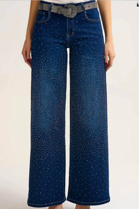 Q2 - Wide Leg Jeans With Rhinestone Detailing