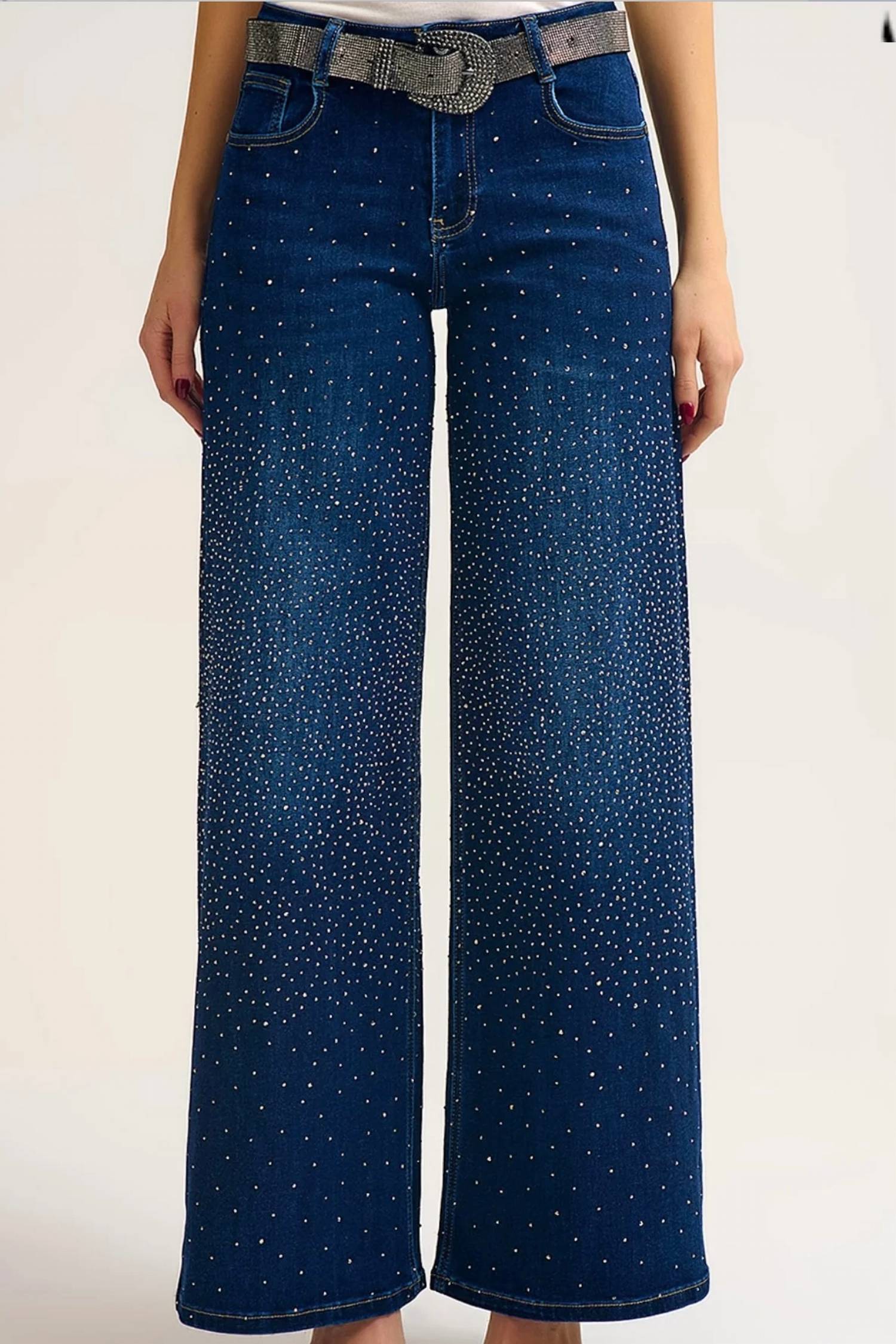 Q2 - Wide Leg Jeans With Rhinestone Detailing