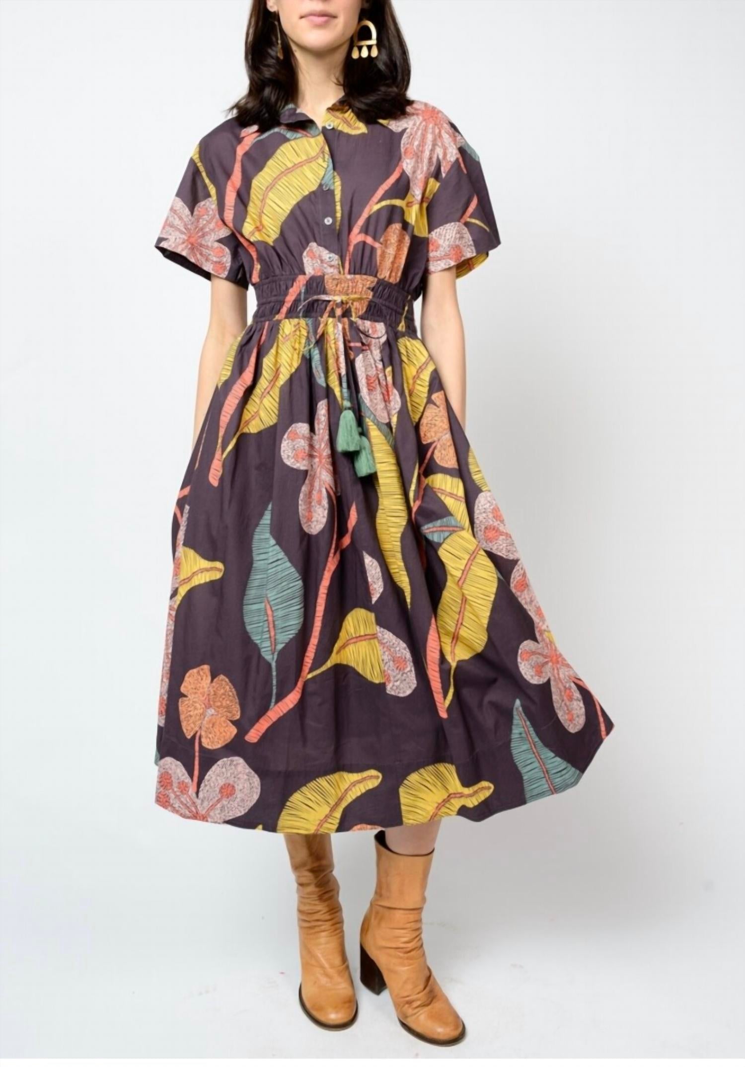 Ivy Jane Cinched Waist Shirt Dress in berry - women's dress