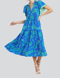Umgee - Two Tone Floral Print Tiered Dress