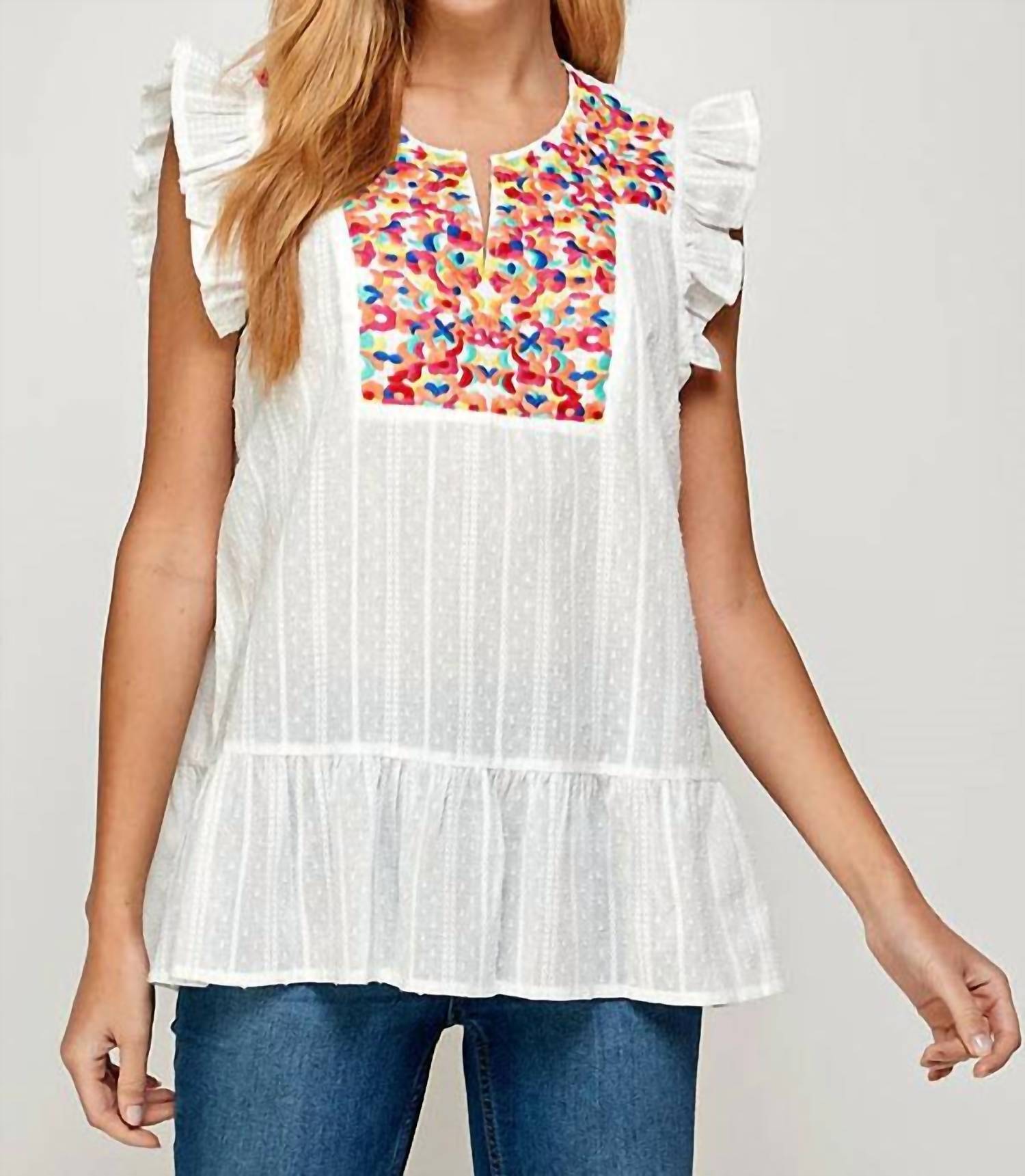See And Be Seen - Floral Embroidered Ruffle Top